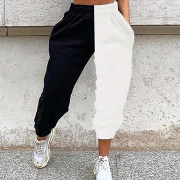 ❌SOLD OUT❌TOTALLY SPLIT BLACK AND WHITE JOGGERS - Picture 3 of 6